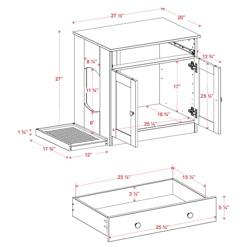Palace Imports 100% Solid Wood Ziva 2-Door Cat Litter Box Enclosure with 2-Drawers and Litter Catch