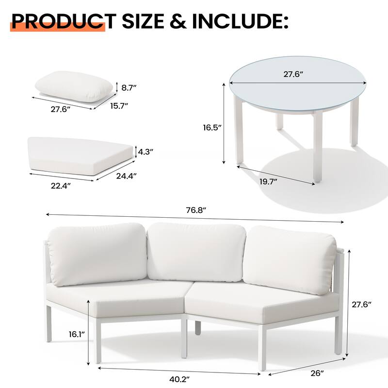 Outdoor Patio Furniture All-Weather Aluminum PE Rattan Wicker Half Round Curved Sofa Sectional Set