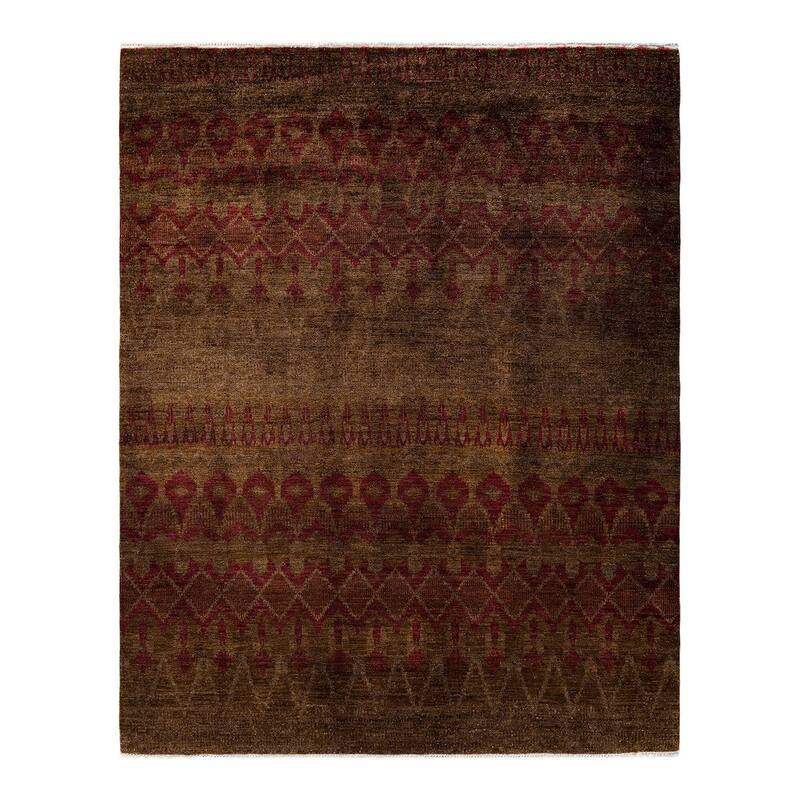Overton Hand Knotted Wool Vintage Inspired Modern Contemporary Modern Brown Area Rug - 8' 0" x 9' 10"