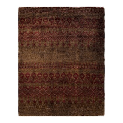 Overton Hand Knotted Wool Vintage Inspired Modern Contemporary Modern Brown Area Rug - 8' 0" x 9' 10"