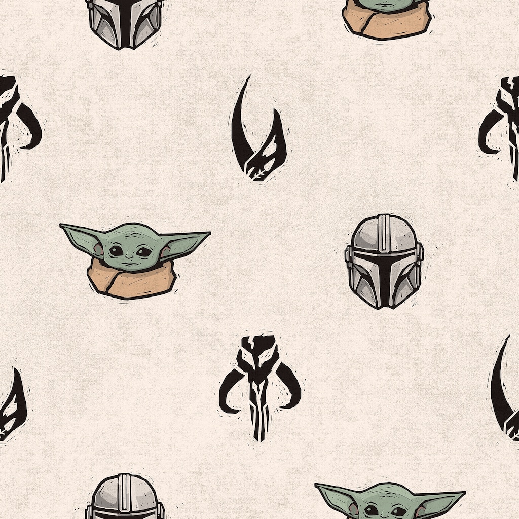 RoomMates Star Wars The Mandalorian and Grogu Cream Peel and Stick Wallpaper