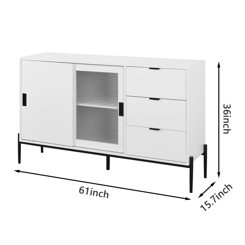 Modern Buffet Cabinet with Glass Sliding Door and 3 Drawers