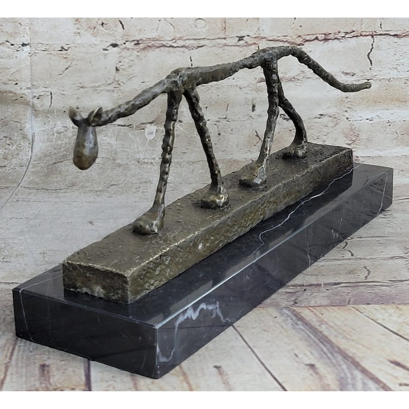 Abstract Cat Bronze Statue Sculpture By Alberto Giacometti Marble Base 6 Inches X 15 Inches