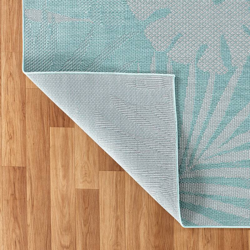 Contemporary Floral Leaves Indoor/Outdoor Flatweave Waterproof Backyard Patio Area Rug