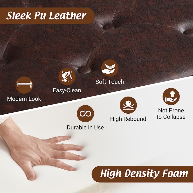 Christopher Knight Home - Mid-Century PU Leather Upholstered Bench with Button-Tufted Seat & Solid Wood Frame - 50"W