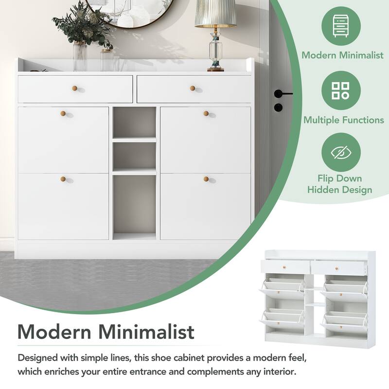 50.7" Modern 4-Drawer Tipping Bucket Shoe Cabinet, Freestanding 2-Tier Shoe Storage Organizer for Entryway and Hallway