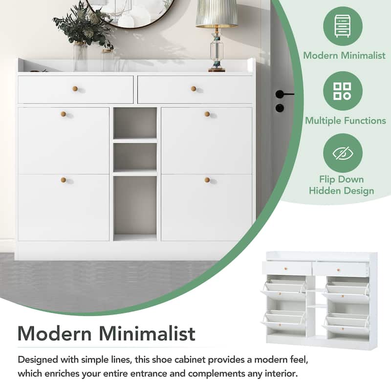 Modern Shoe Cabinet with 4 Flip Drawers