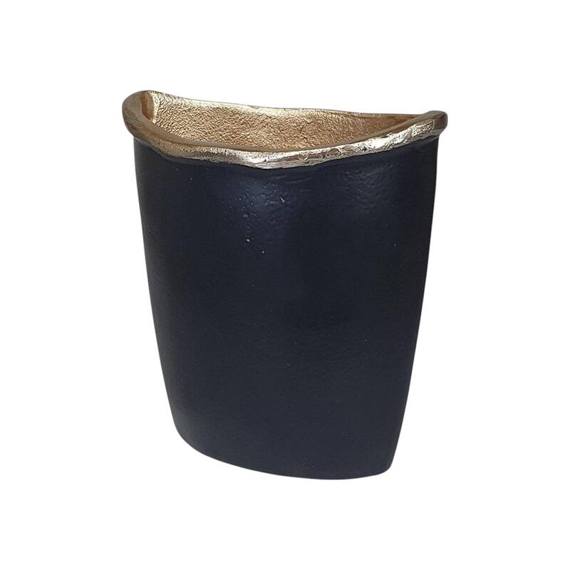 8" Black And Gold Cast Aluminum Oval Table Vase - 6.90
