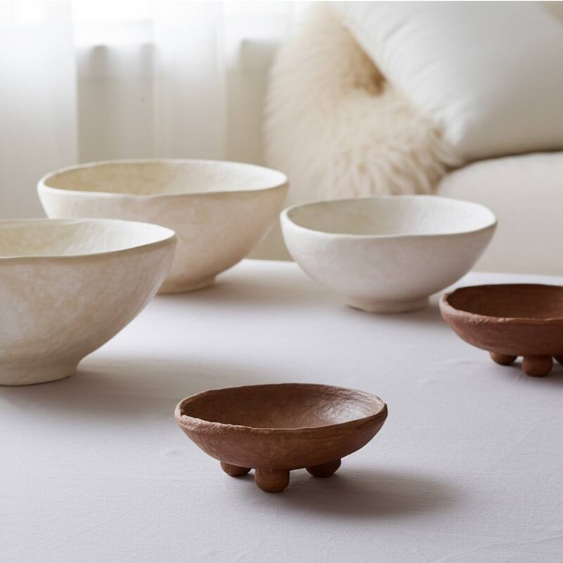 Pottery Paper Mache Bowls Handcrafted Unique Texture (Set of 3)