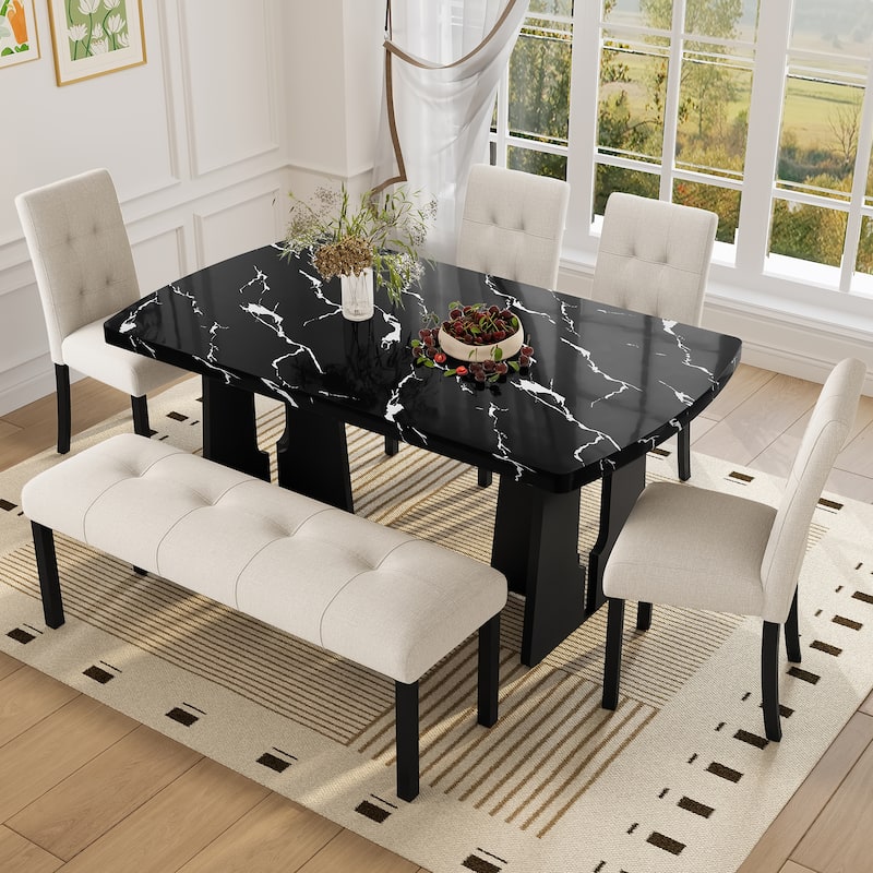 Roomfitters Modern Tufted Linen Dining Bench, 47 Inch Upholstered Entryway Bench with Wood Legs, Bedroom End Seating