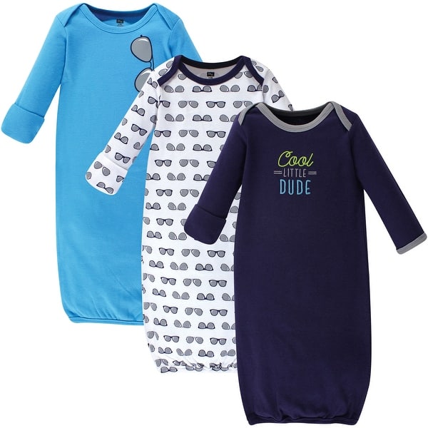 slide 1 of 1, Hudson Baby Infant Boy Cotton Long-Sleeve Gowns 3pk, Cool Little Dude Preemie-Newborn - Cool Little Dude