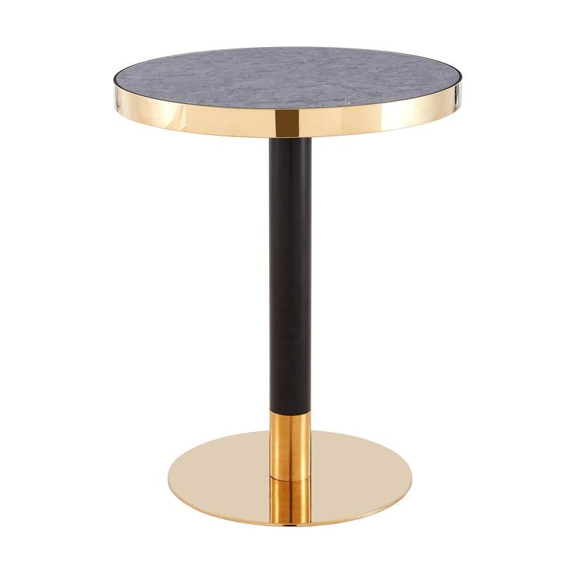 Round Table Bar Table Cafe Table Breakfast Table Leisure Table with Faux Marble Top, Aluminum Alloy Gold Edge and Base