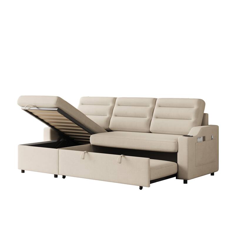 83.5-Inch Convertible Sofa Bed - Stylish Polyester Recliner with Storage for Small Spaces