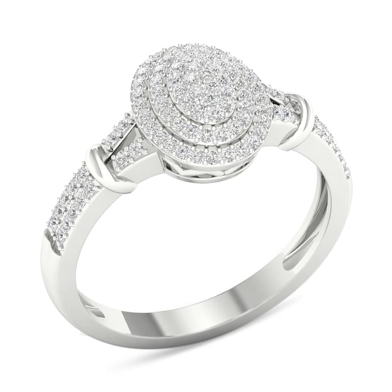 1/4ct TDW Diamond Cluster Double Halo Ring in 10k White Gold for Women