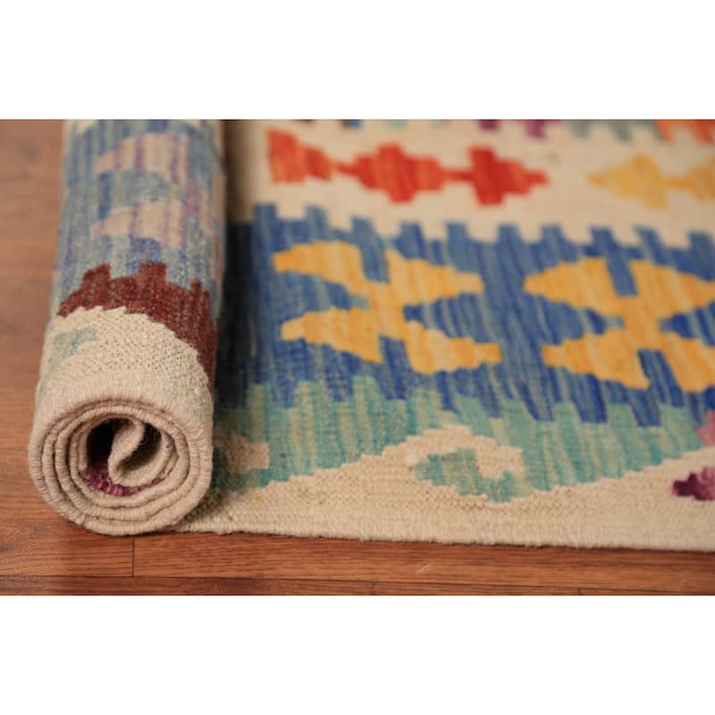 Geometric Kilim Oriental Area Rug Hand-Woven Wool Carpet - 8'5"x 11'5"