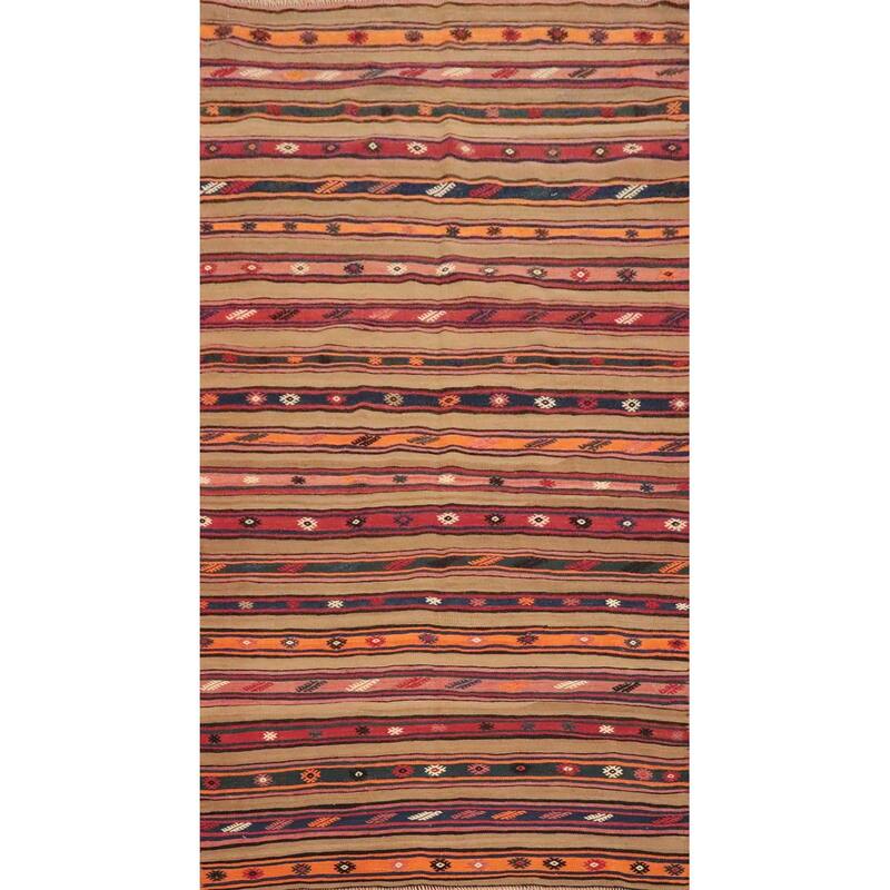 Hand Woven Oriental 100% Wool Carpet Southwestern Tribal Multi-Colored Kilim Area Rug - 8' 4'' X 4' 9''