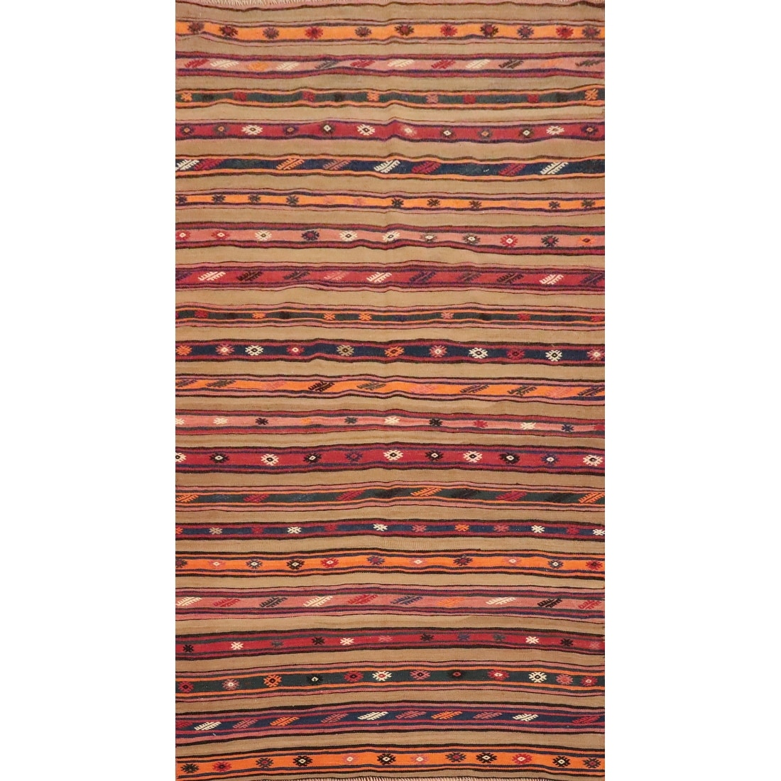 Hand Woven Oriental 100% Wool Carpet Southwestern Tribal Multi-Colored Kilim Area Rug - 8' 4'' X 4' 9''
