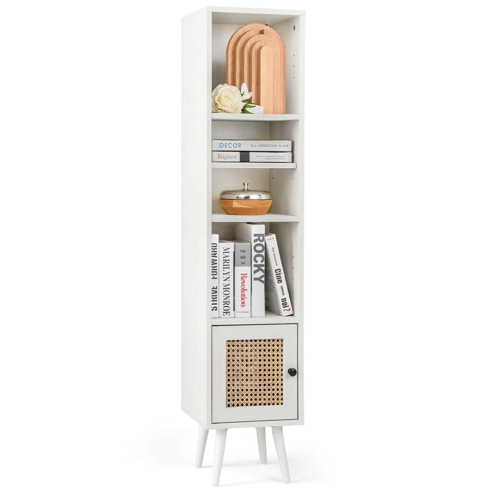 Costway Rattan Storage Cabinet Freestanding Slim Organizer Wood - See Details