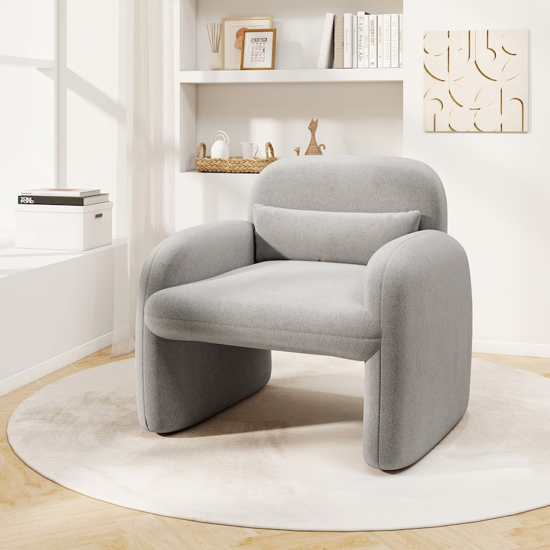 Gymax 2PCS Modern Accent Chair Sherpa Fabric Upholstered Armchair w/