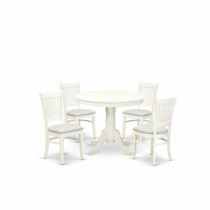 HomeStock 5-Piece Linen White Finish Solid Wood Top Dining table with 4 Chairs with Slat Back