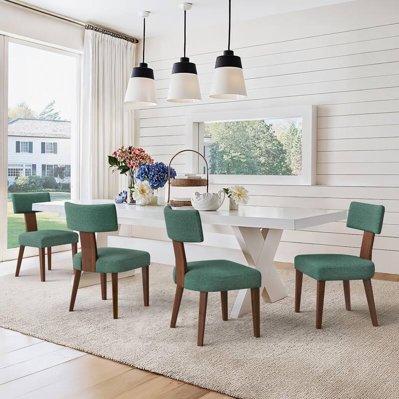 With Curved Backrest (2/4/6-Piece Set) Upholstered Dining Chairs - 19.1"D x 19.4"W x 33.6"H - Set of 4 - bluish cossack green