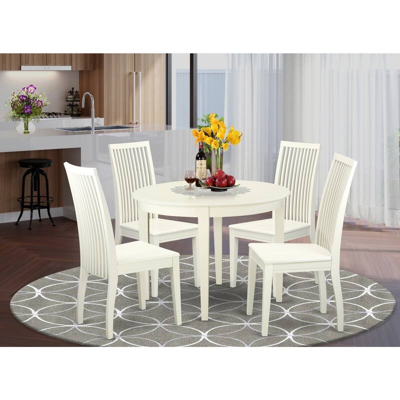 HomeStock 5-Piece Linen White Finish Solid Wood Top Dining Table with 4 Chairs