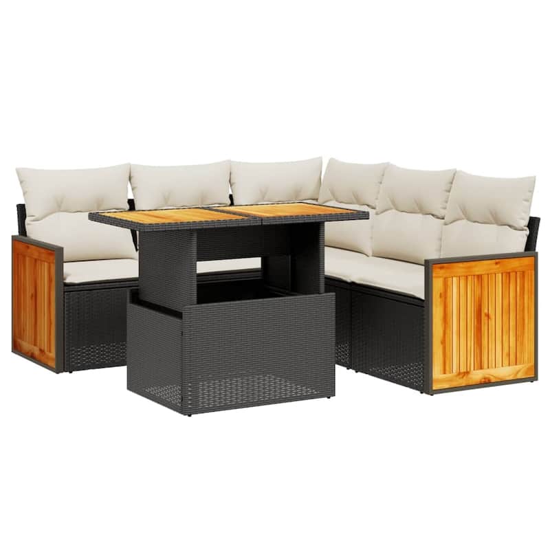 vidaXL Patio Sofa Set with Cushions Outdoor Furniture 6 Piece Poly Rattan - 21.7 x 39.4 x 28.7 in