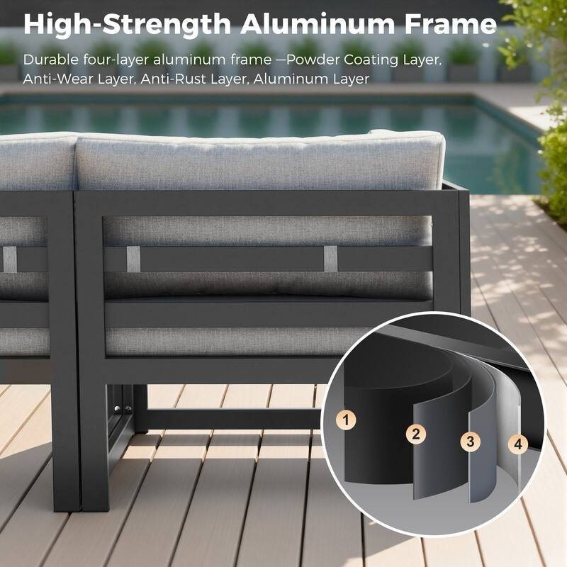 11-Piece Luxury Aluminum Outdoor Furniture Set with Chaise Lounge & Fire Pit Table, 29" Deep Seating Aluminum Patio Sectional