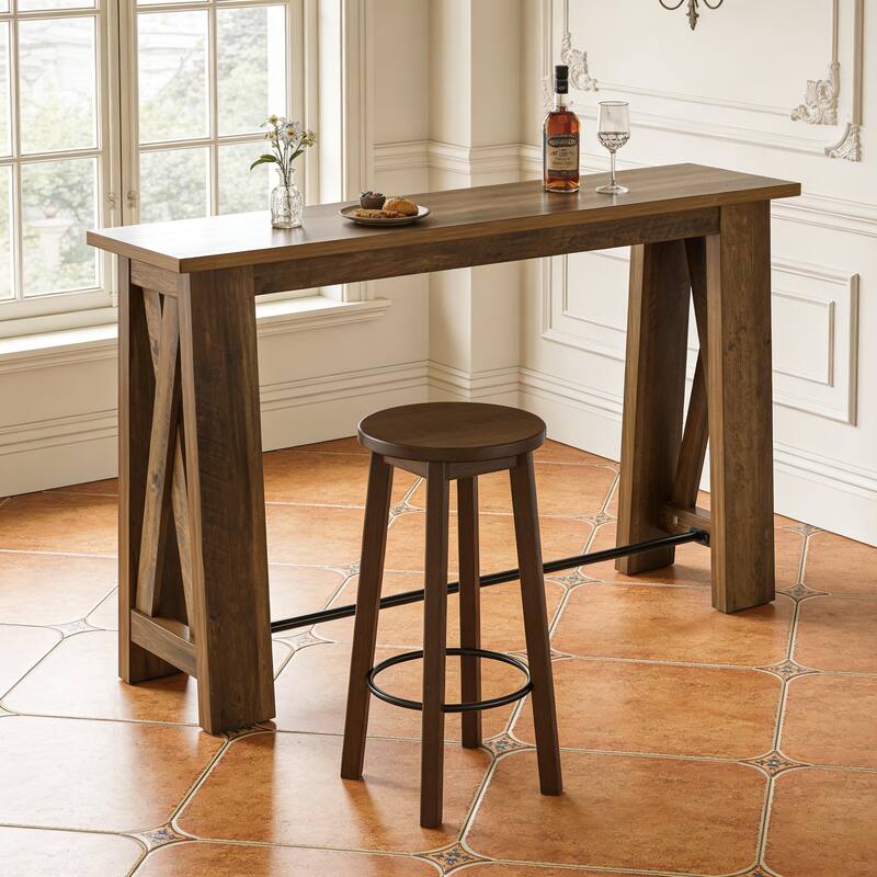 63" Counter Height Console Table, Farmhouse Entryway Table with Metal Footrest, Rectangular Narrow Kitchen Dining Table