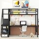 preview thumbnail 18 of 26, Full Size Metal Loft Bed with Desk, Staircase and Small Wardrobe, White