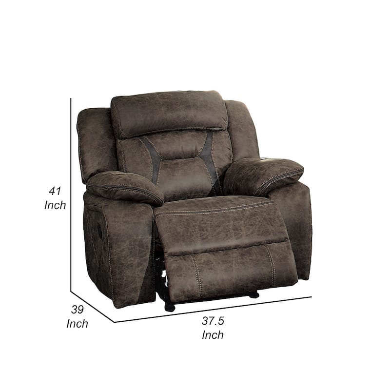 Mady 39 Inch Manual Glider Recliner Chair, Brown Microfiber, Solid Wood