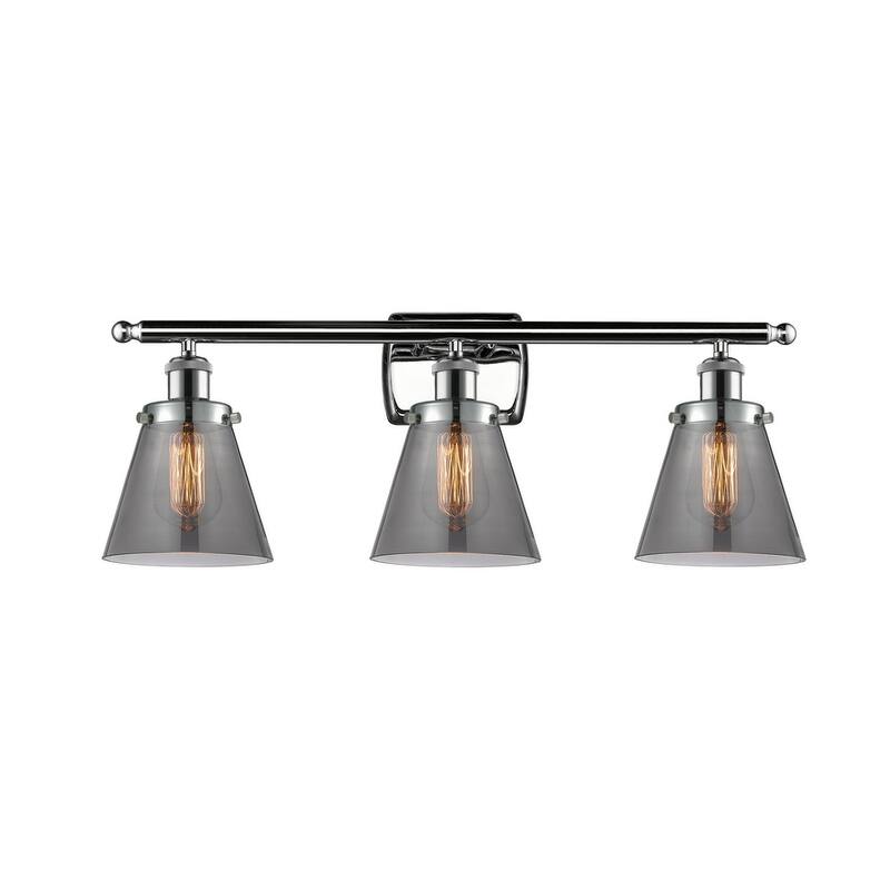 Innovations Lighting Small Cone 3 Light 26" Wide Vanity Light - Polished Chrome / Plated Smoke