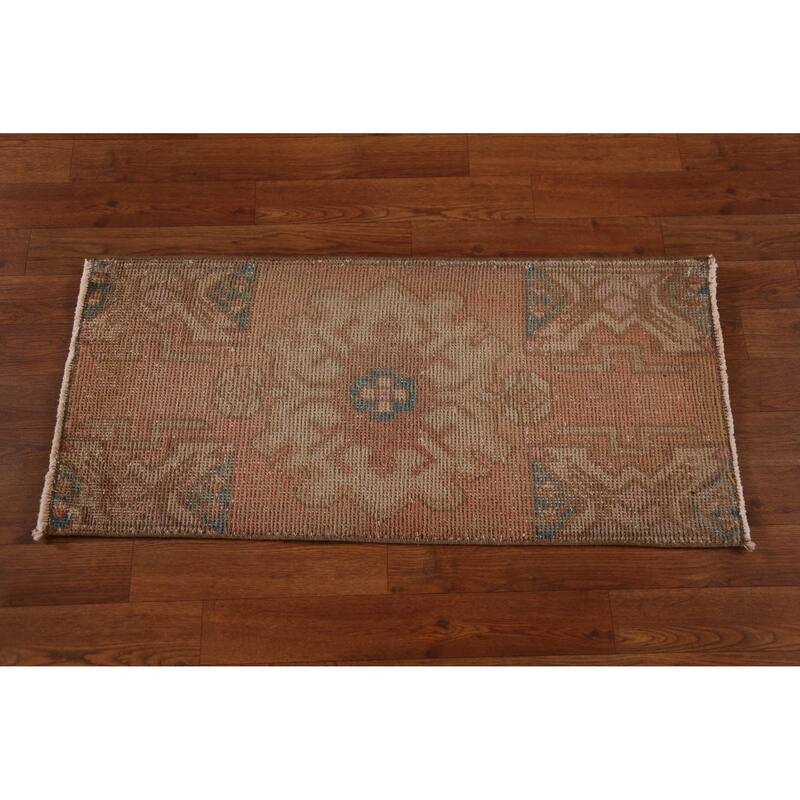Hand Knotted Oriental 100% Wool Carpet Transitional Tribal Peach Anatolian Area Rug - 3' 2'' X 1' 6''