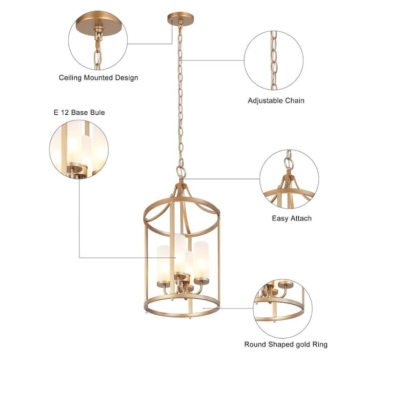 Modern Glam Gold 4-Light Cylinder Chandelier Mid-Century Metal Foyer Pendant Dimmable - 12.2'' L x 12.2'' W x 23.2'' H
