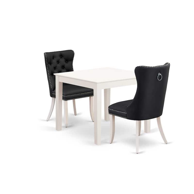 HomeStock 3-Pc Linen White Finish Square Solid Wood Top Dining Table Set
