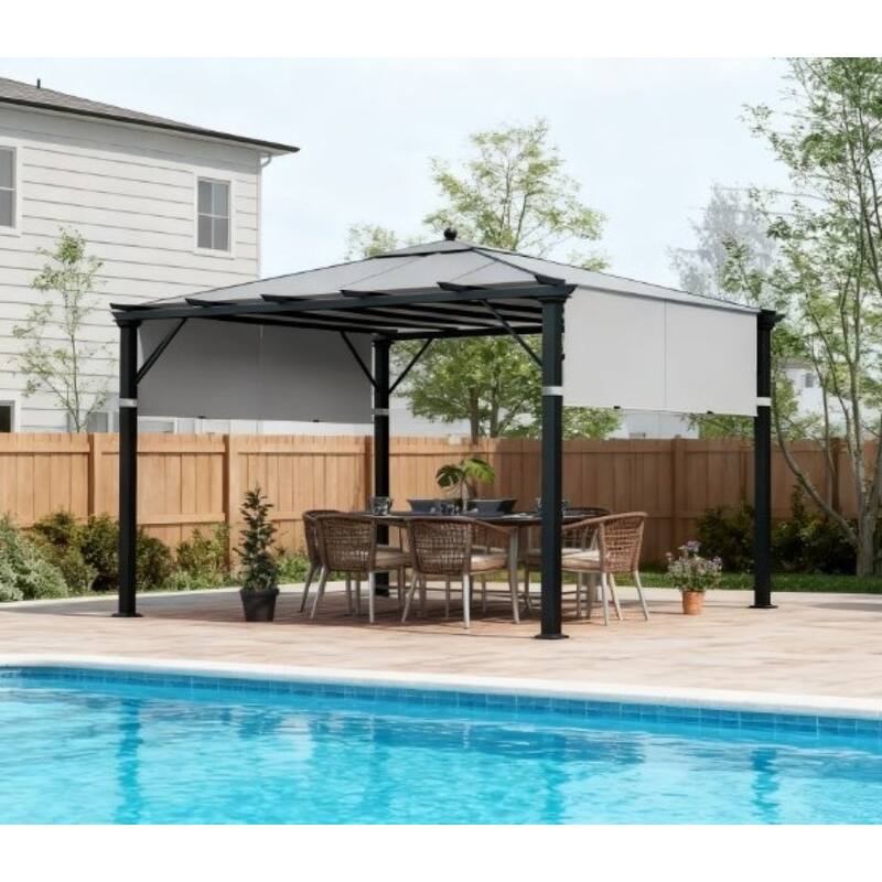 GDFStudio - Outdoor 10x10 ft Easy Installed Pergola Replacement Canopy with UV30+ PA Coated Polyester Shade Cover(Set of 2) - Light Gray