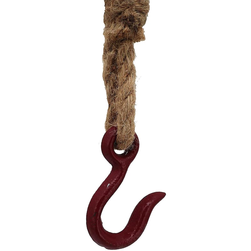 Industrial Decorative Iron Faux Pulley Tackle with Jute Rope and Hook