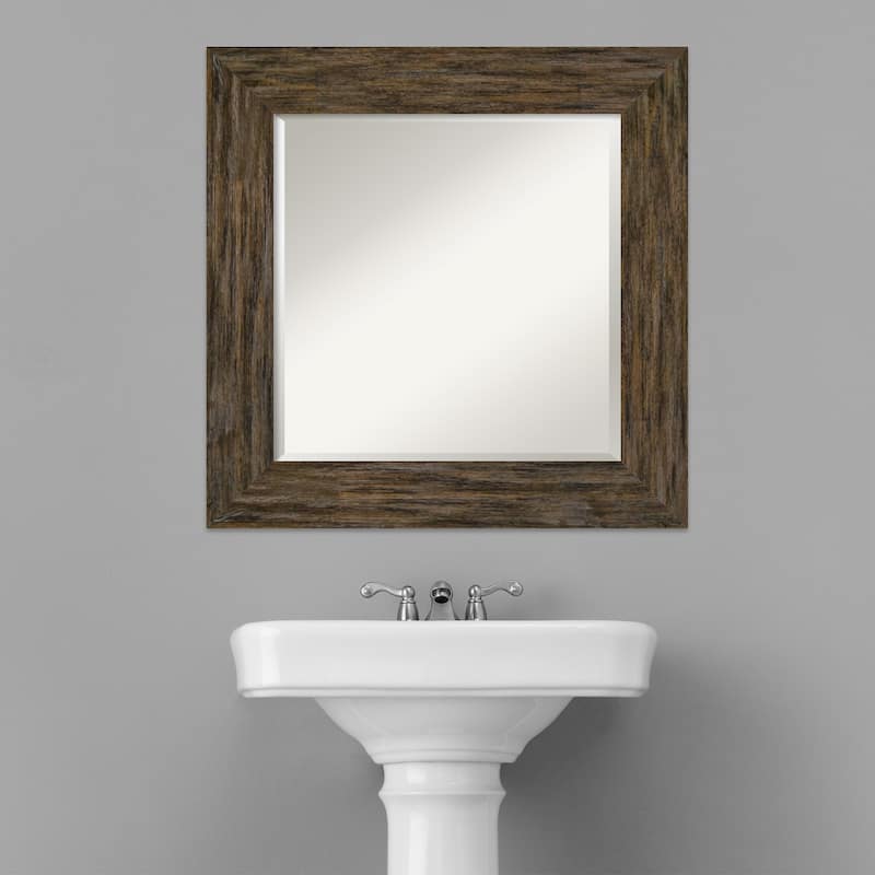Beveled Wood Bathroom Wall Mirror - Fencepost Brown Frame