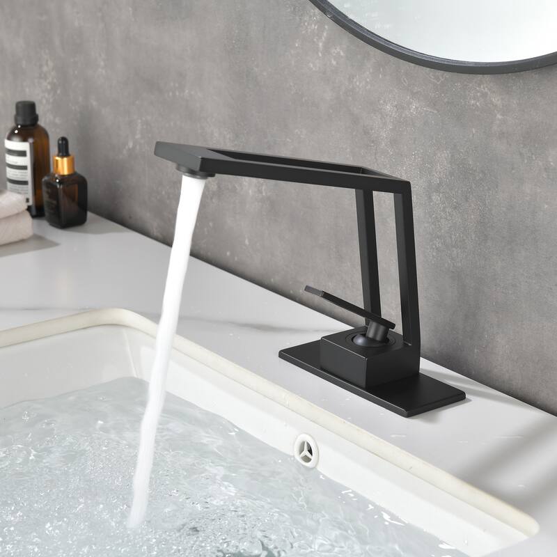 Single-Handle Bathroom Faucet for Sink with Deckplate, Single-Hole Basin Faucets - Matte Black