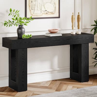 63 Inch Modern Rustic Entryway Console Table with Wood Finish and Legs for Hallway or Living Room - 63”L x 3.77”W x 33.46”H
