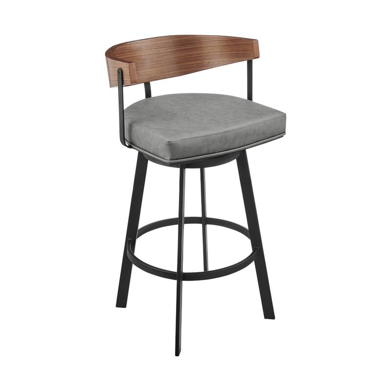 Lasie Swivel Counter Stool Chair, Walnut Brown, Gray Faux Leather