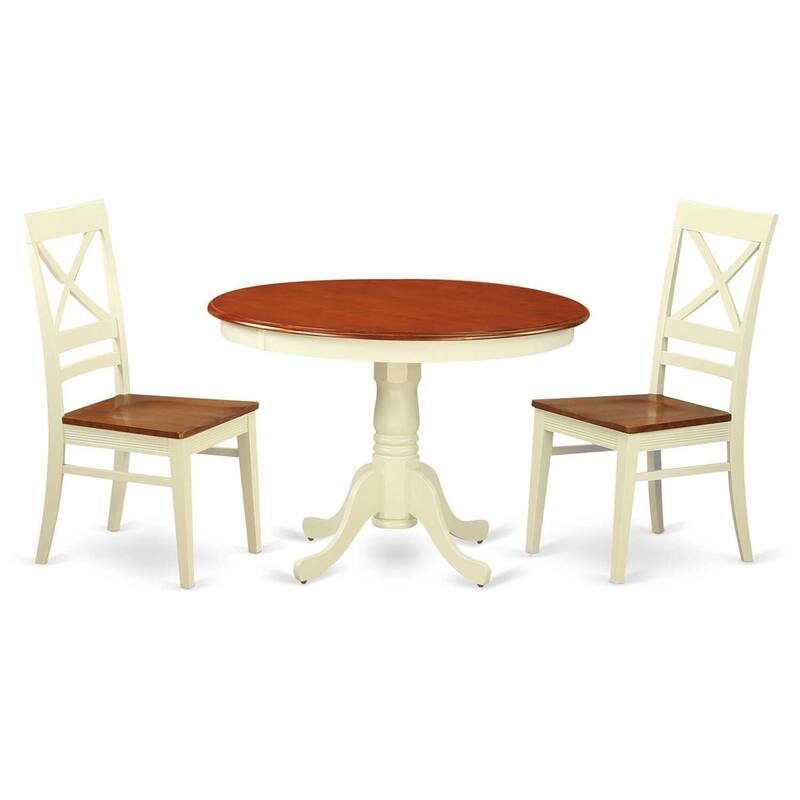 HomeStock 3-Pc Buttermilk and Cherry Solid Wood Top - Round Dining Room Set - Seats 4