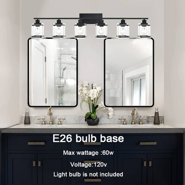 Bathroom Vanity Light Matte Black with Rectangular Clear Glass - On ...