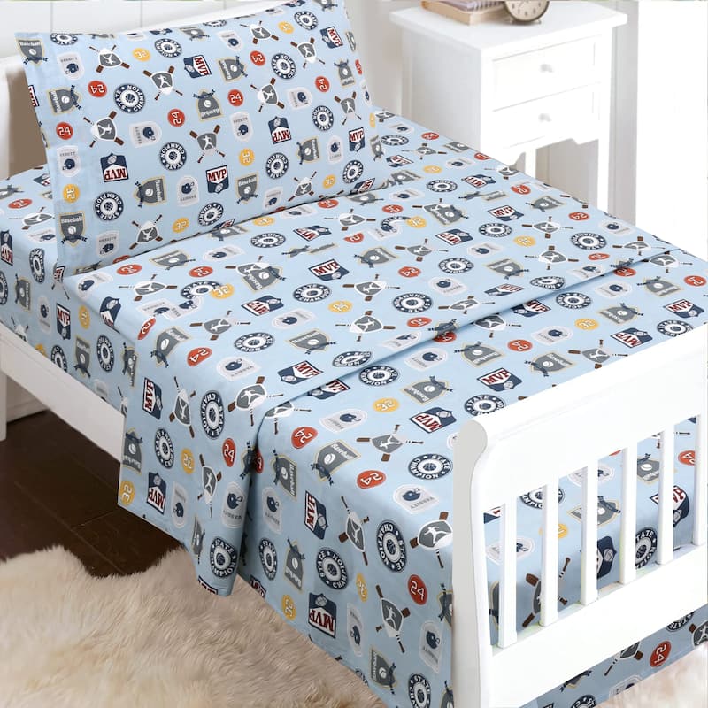 3-Piece Cotton Toddler Sheet Set for Kids Boys & Girls (Animals, Fish, Sports, Floral)