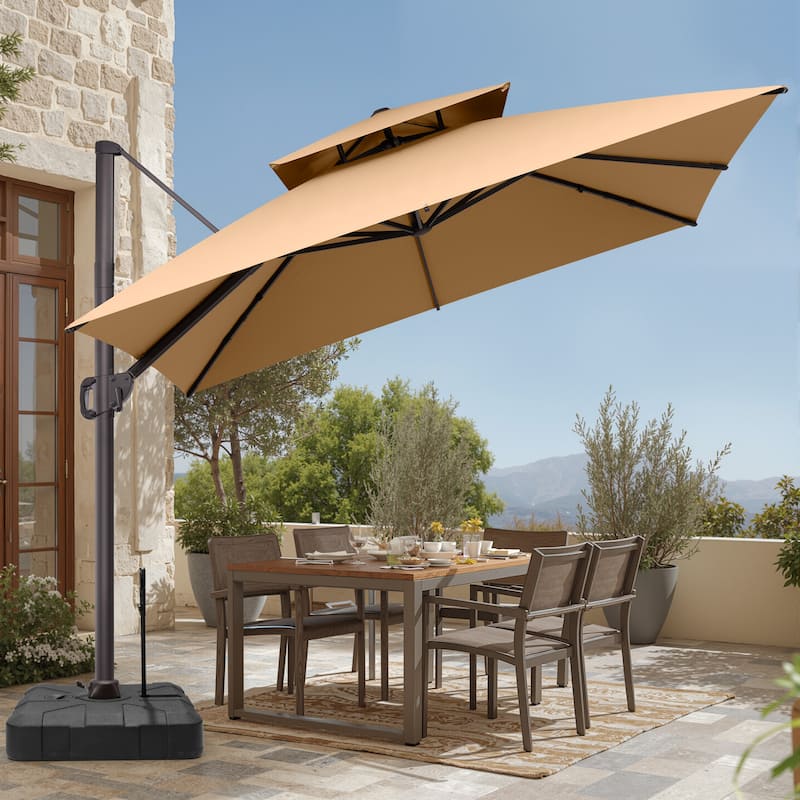 VredHom Double Top 10x10 FT Square Patio Cantilever Umbrella with Rod Wheel Base