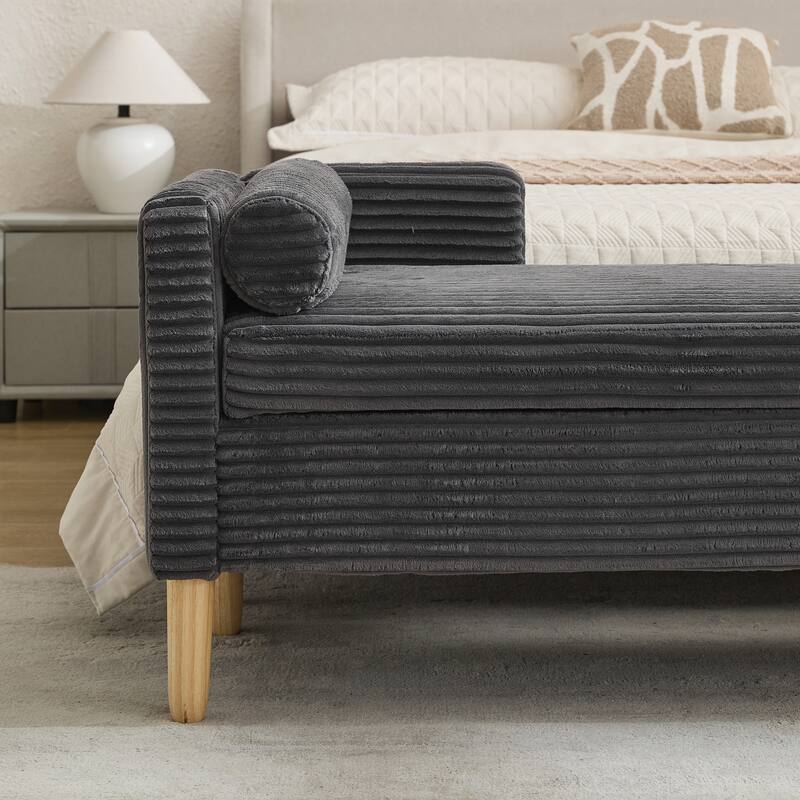 65.4"W End of Bed Storage Bench,Modern Ottoman Bench with Arms and Pillows