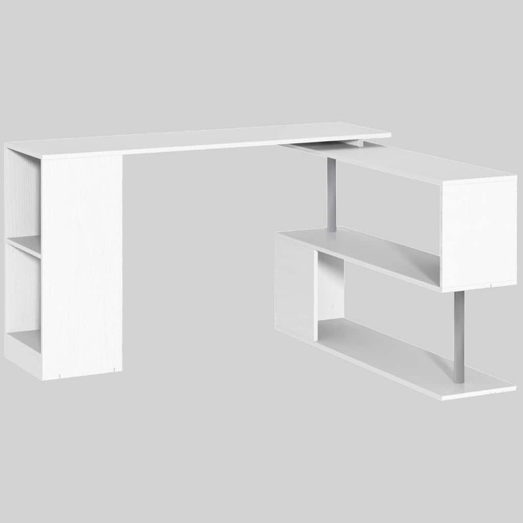 Modern 55" L-Shaped Desk with 360掳 Rotating Design, Storage Shelves, and Bookshelf for Home Office