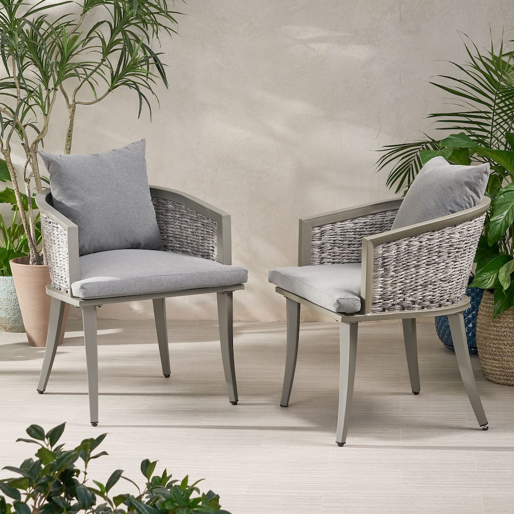 Roomfitters Pebble Outdoor Wicker Patio Chairs with Water Resistant Cushions, Modern Armchair, Grey Set of 2 - Set of 2