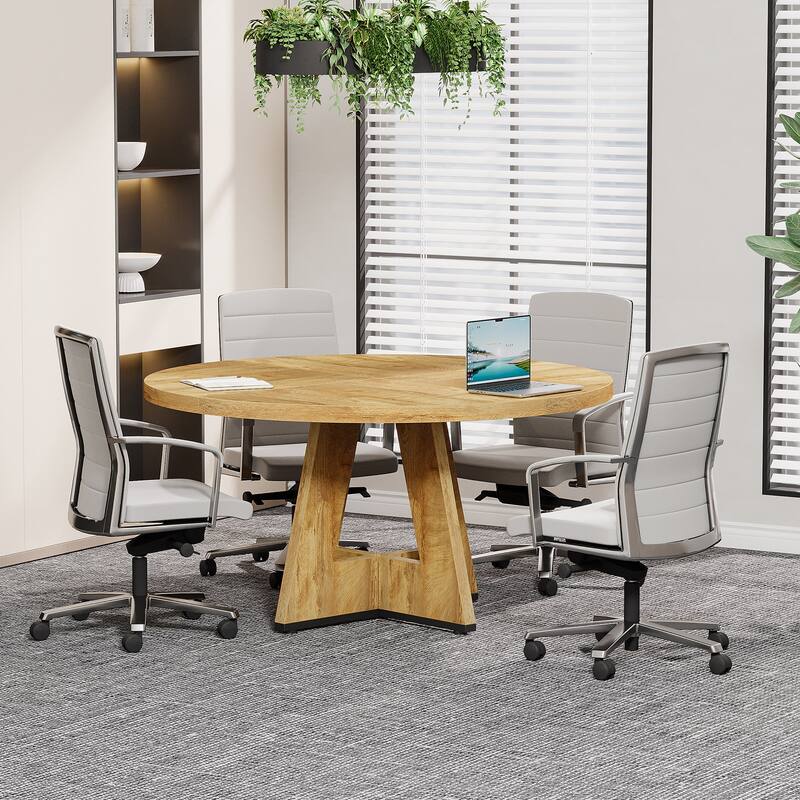 47-inch Round Conference Table for 4-6 People, Wooden Meeting Room Table