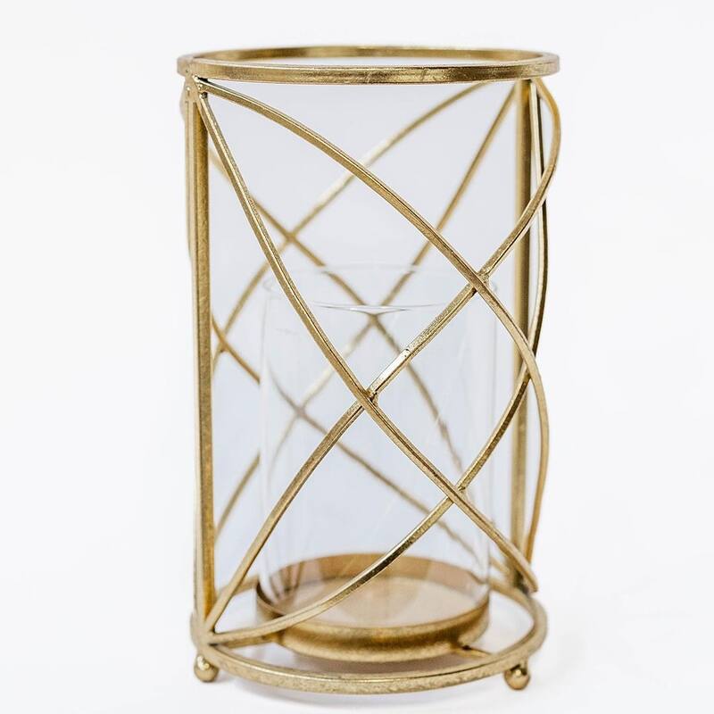 Gold Metal Pillar Hurricane Candle Holder